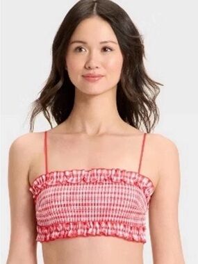 Colsie Red Smocked Gingham Crop Top